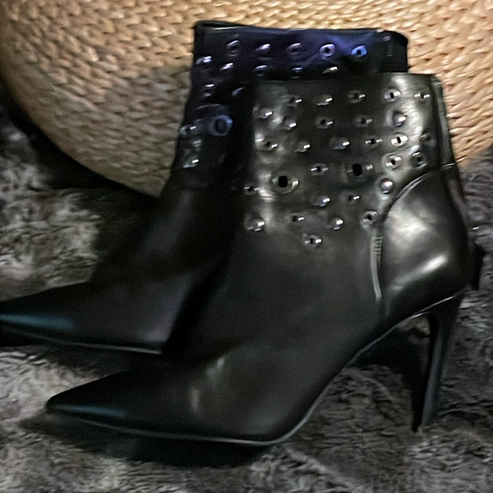 Black studded stiletto boots